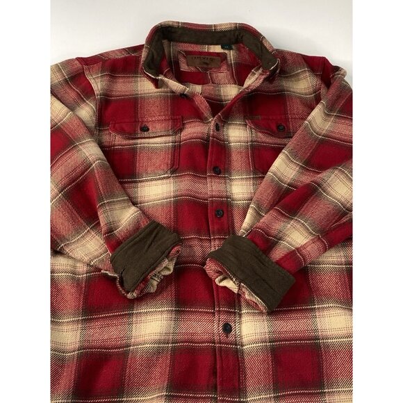 Orvis Big Bear Heavyweight Flannel Shirt Men’s L Red Check Plaid Shacket Pockets - Picture 9 of 16